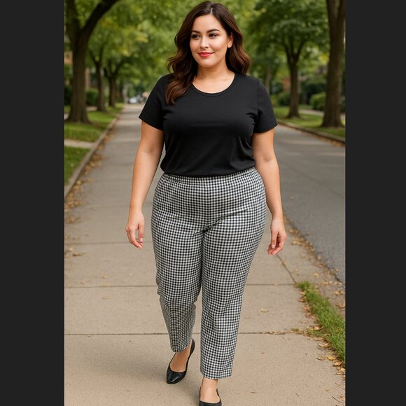 J. Jill Cotton Stretch Gingham Pants 18 TALL Black White Pull On Elastic Waist - Picture 1 of 11